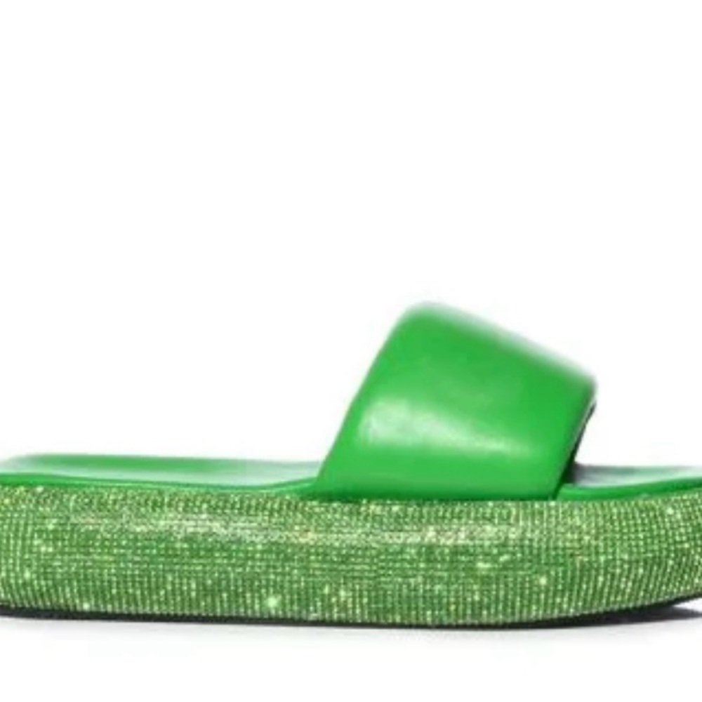 AZALEA WANG SUNNY DAYS RHINESTONE EMBELLISHED SANDAL IN GREEN. Like new.